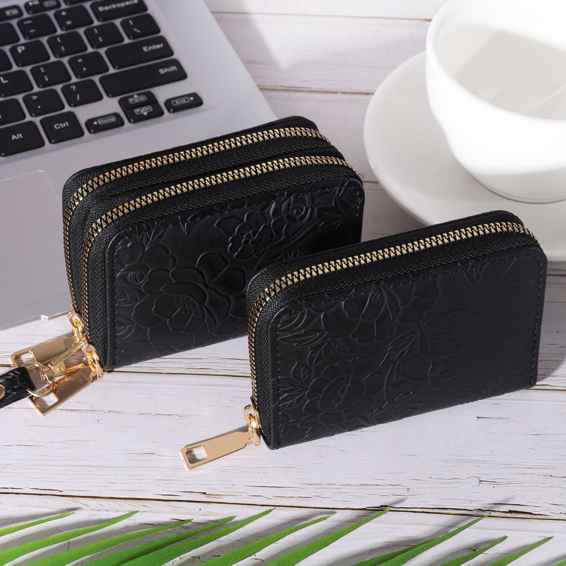 New PU leather printed organ card holder women's coin purse zipper card holder card holder large capacity multi-card holder