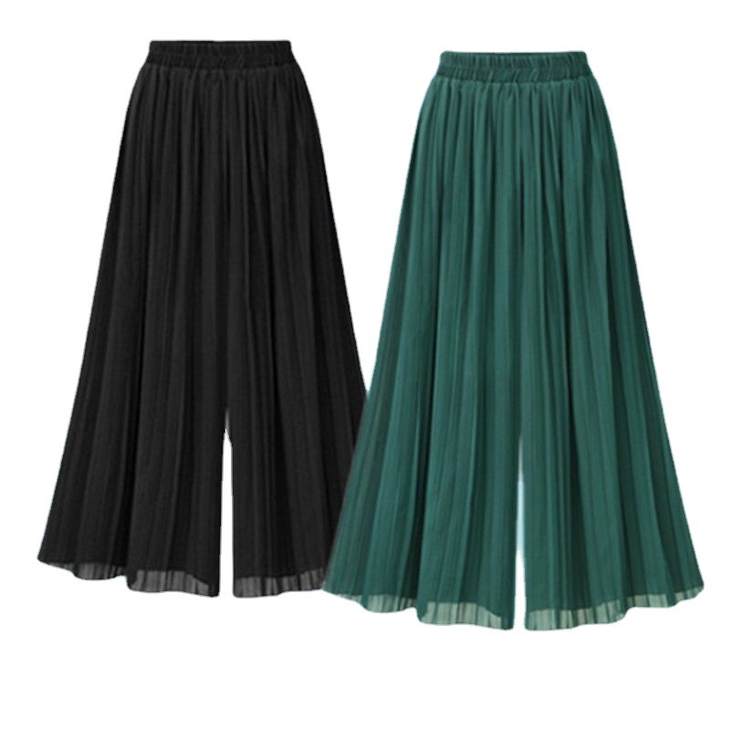 European and American Foreign trade cross-border women's clothing plus size loose wide-leg pants pleated cropped pants high waist chiffon pants casual