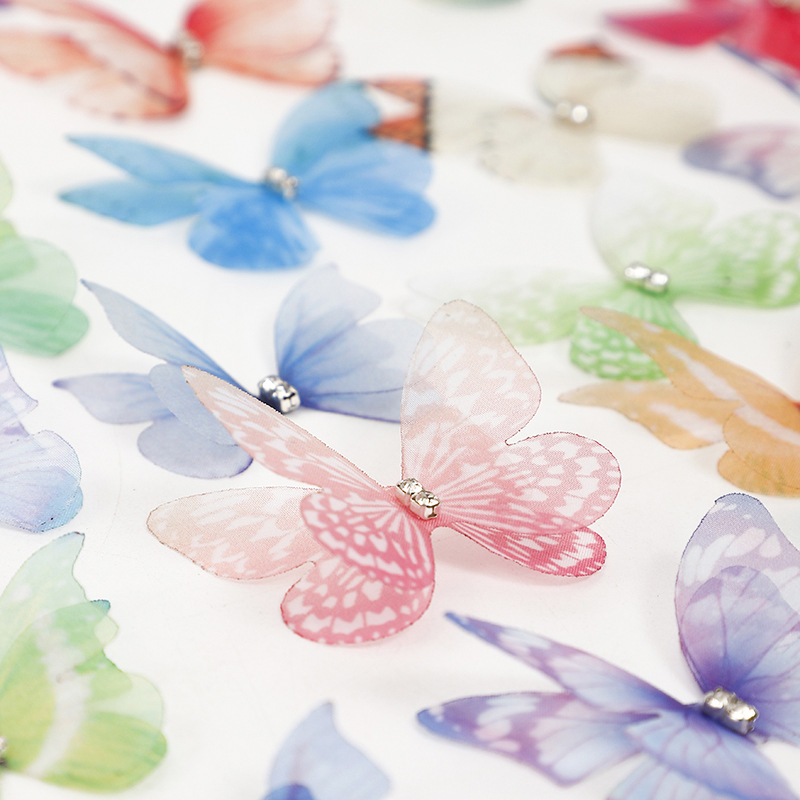 Double-layer three-dimensional diamond simulation printing moving tulle butterfly dream artistic clothes decorative bouquet butterfly accessories