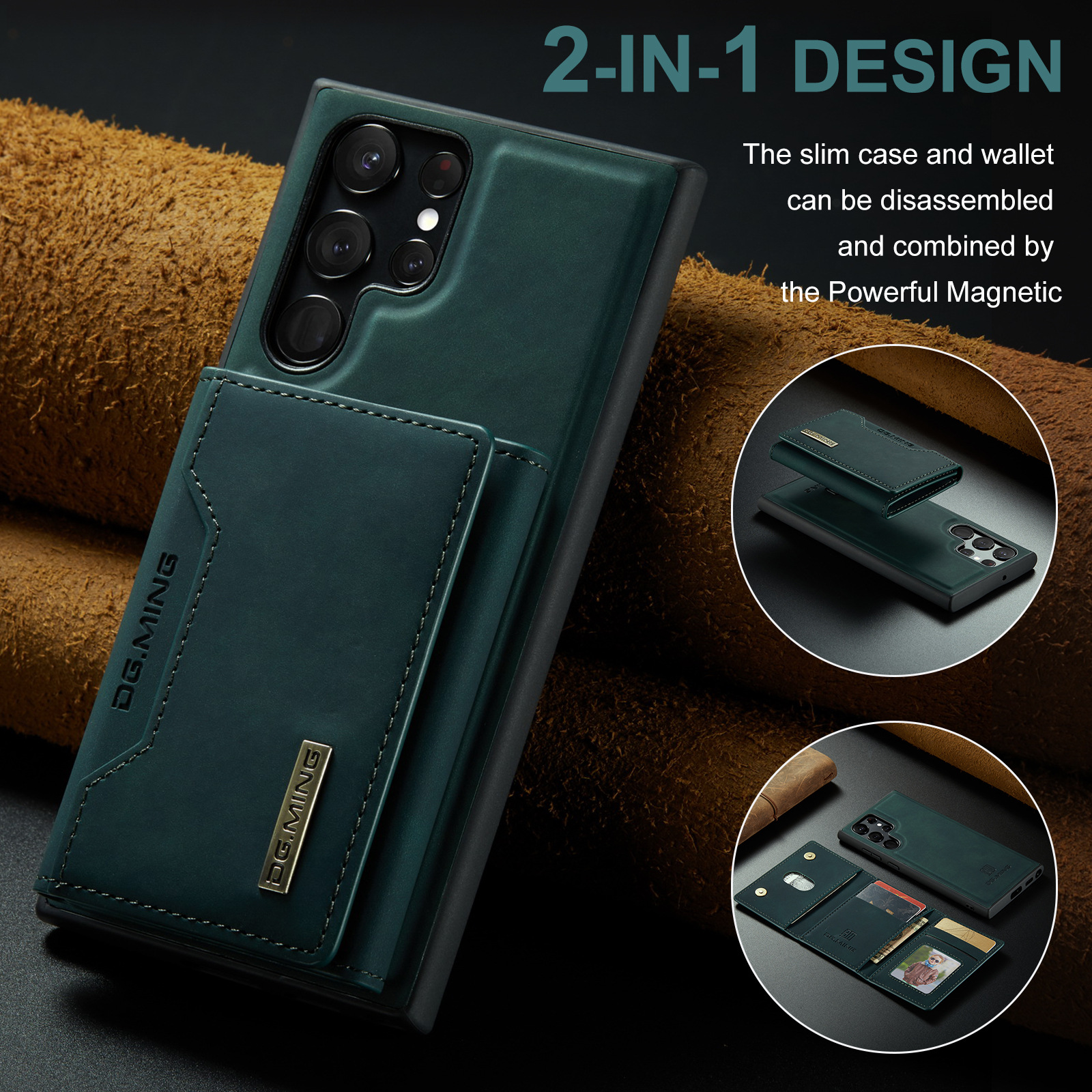 M2 for Samsung S23 Ultra Triple Magnetic Card Case S22 Ultra Retro Wallet Phone Case_voghion.com