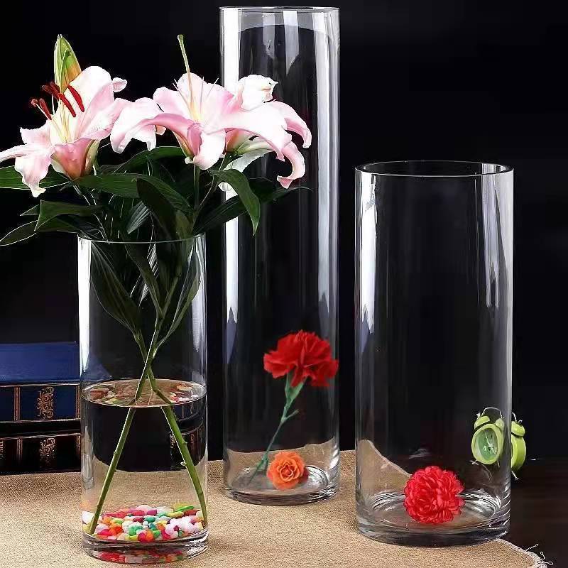 Floor large ins wind transparent straight glass vase wholesale rich bamboo flower hydroponic living room decoration ornaments