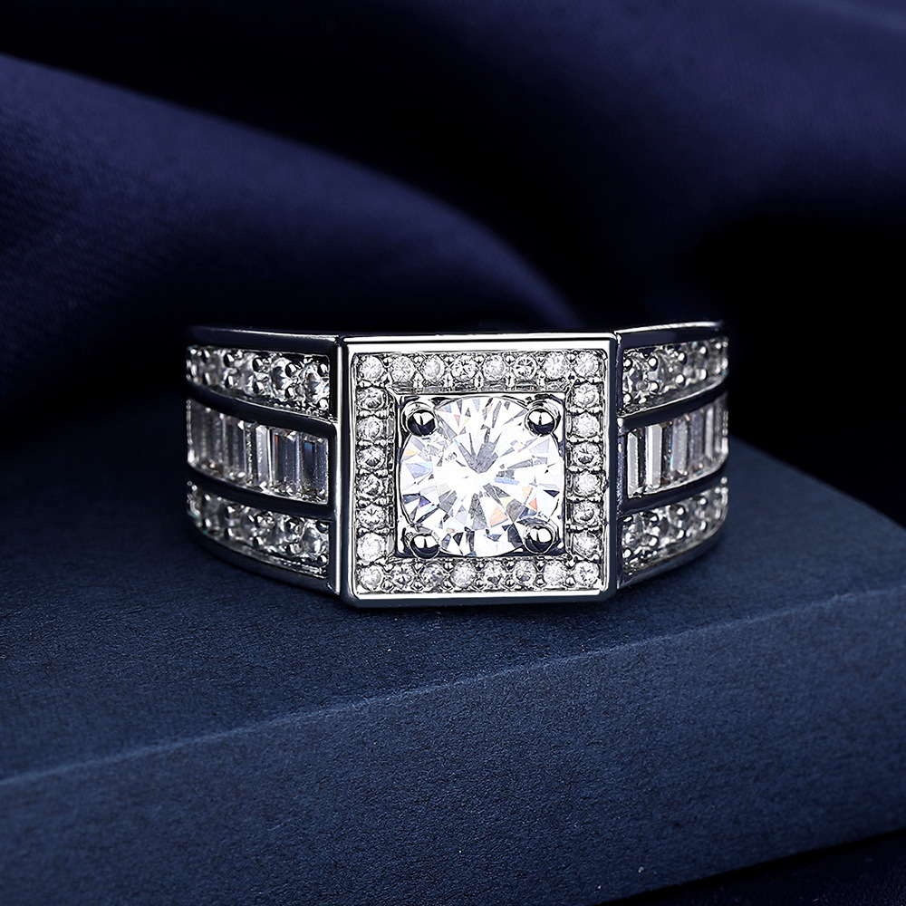 Cross-border wish best selling jewelry luxury set ladder square European and American men's diamond ring fashion new wedding ring spot wholesale