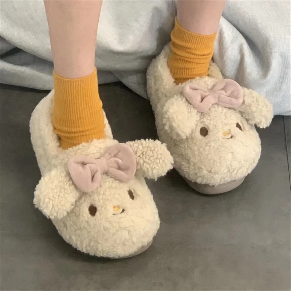 Cotton Shoes Bag with Cotton Slippers Girls Autumn and Winter Cute Home ins Style Mao Mao Shoes Bow Puppy Dormitory