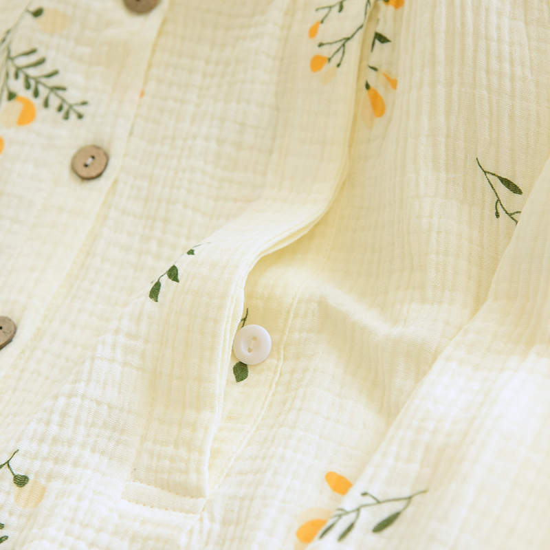 Spring and Summer New Cotton Crepe Moon Suit Thin Gauze Nursing Clothes V-Neck Flower Sweat Absorbing Breathable Large Size