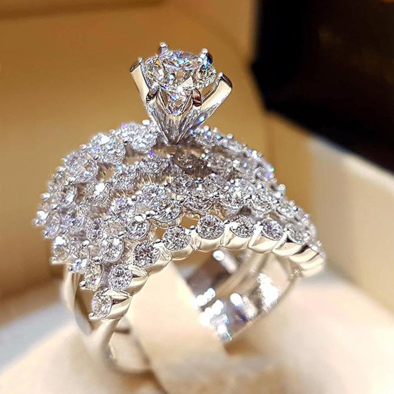 亞馬遜ebay熱賣新款 滿天星微鑲戒指 歐美誇張晚宴會結婚對戒套戒