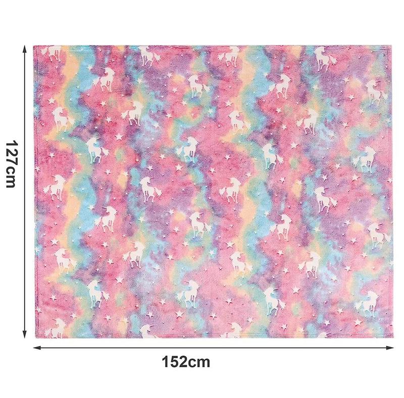 両面フリースユニコーン暗闇で光る子供用ブランケット光ゲル印刷ブランケット夏空調キルト|undefined