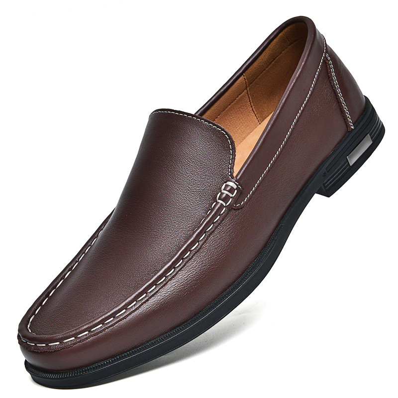 Men's plus size 45 soft bottom soft surface cowhide loafers 46 breathable hollow slip-on small size 37 middle and old dad shoes