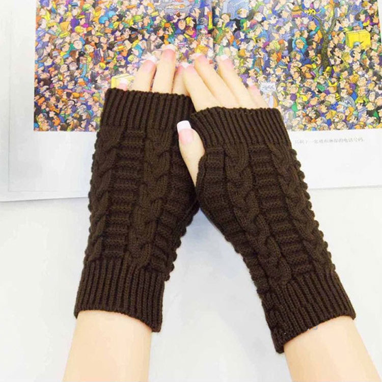 Winter Open Finger gloves Women's Computer Short gloves Warm Lengthened gloves Japanese and Korean Popular Half Finger Wool Flat Mouth gloves_voghion.com