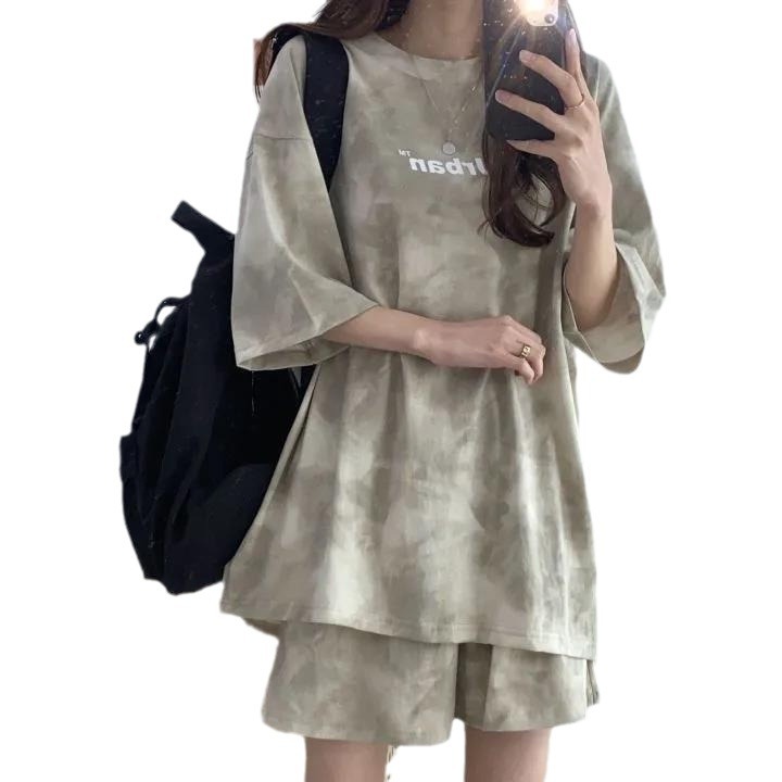 In stock 5 colors sports suit women's summer new thin small top T-shirt short pants casual two-piece suit