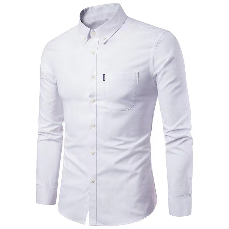 2023 New Oxford Long-sleeved Shirt Men's Shirt Korean Style Non-ironing Slim-fit Solid Color Middle-aged Casual Men's Wear