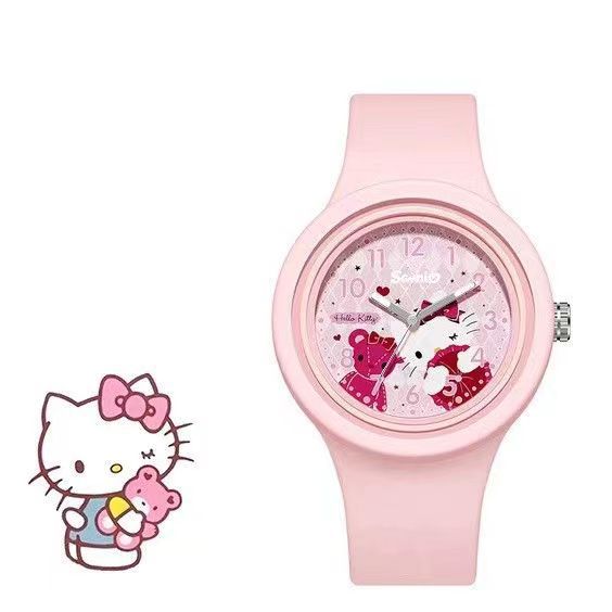 New Children's Gift Ins Kulomi Cinnamon Cute Cartoon Silicone Round Watch Sanrio for Boys and Girls