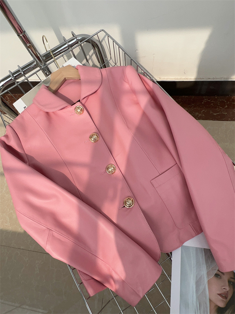 Designer 2023 New First Layer Sheepskin Genuine Leather Women's Short Chanel Style Motorcycle Fur Jacket