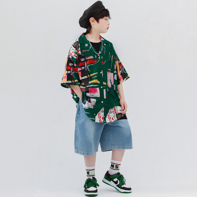 爵士舞服裝女童潮服男童嘻哈hiphop街舞套裝演出服裝兒童港風潮服