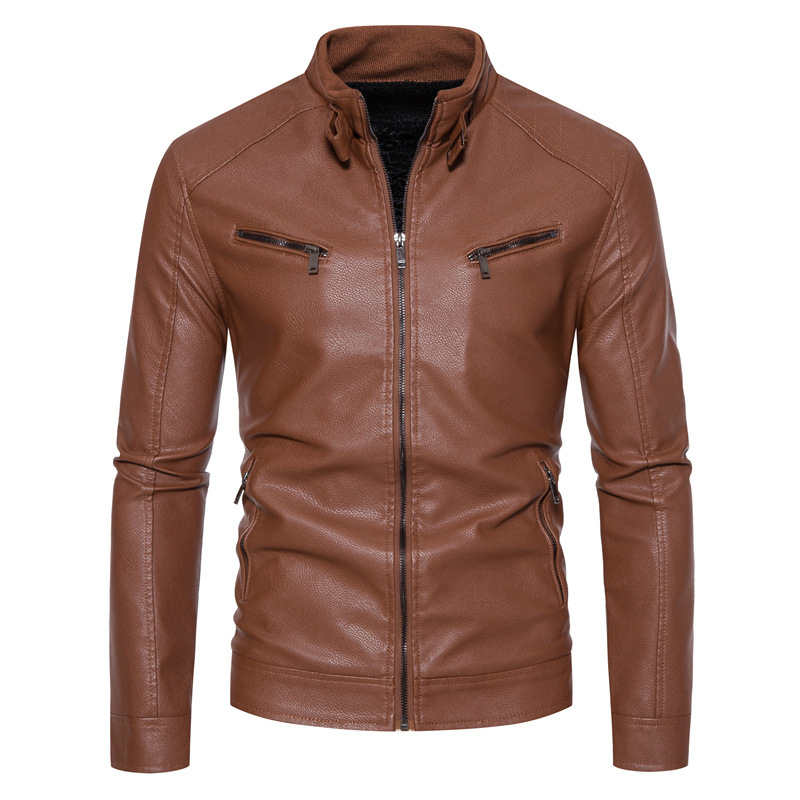 Cross-border Amazon Men's pu Leather Jacket Men's Trendy Teenager's Collar Punk Men's Motorcycle Leather Jacket