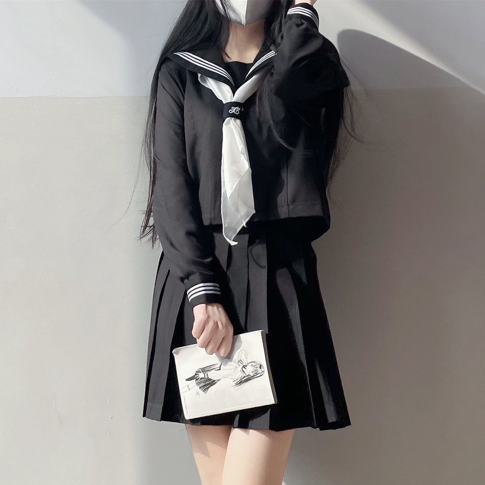 Large size jk uniform spot Basic Black three long short sleeve sailor suit female Orthodox Japanese college style