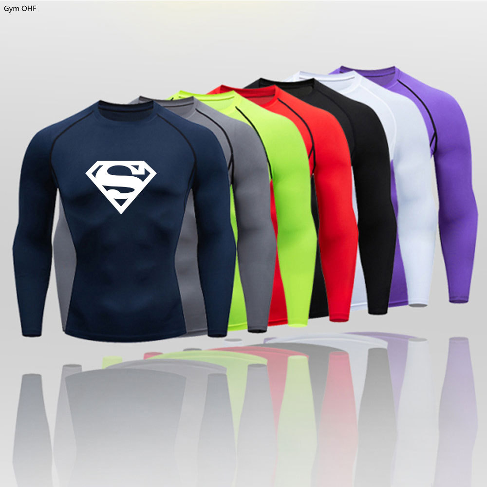 Cross-border Explosions Men's Fitness Suit Superman Printed Tight Short-sleeved T-shirt Shirt Quick-drying High-elastic Sportswear