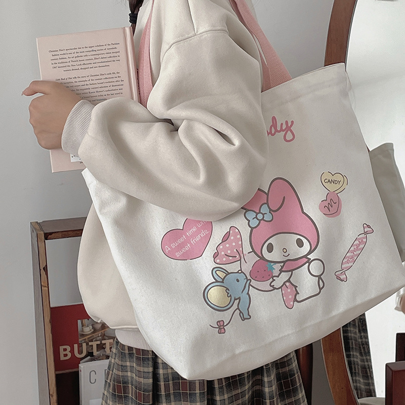Sanrio shopping bag canvas cute coolomi Yugui dog melody cute cute large capacity shoulder bag