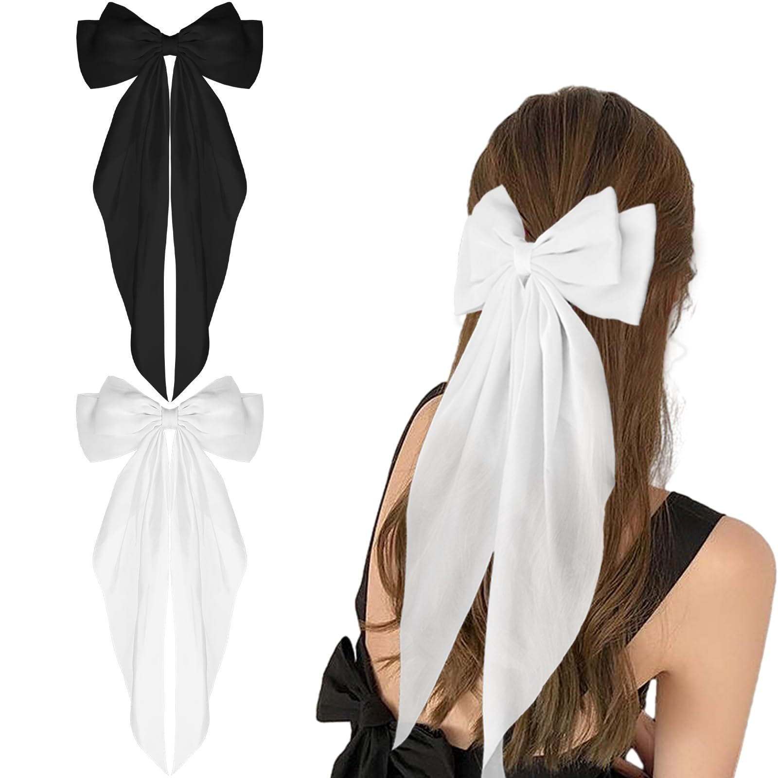 Amazon long floating satin bow hairpin multi-color handmade baby headdress simple girl's back head hair accessories