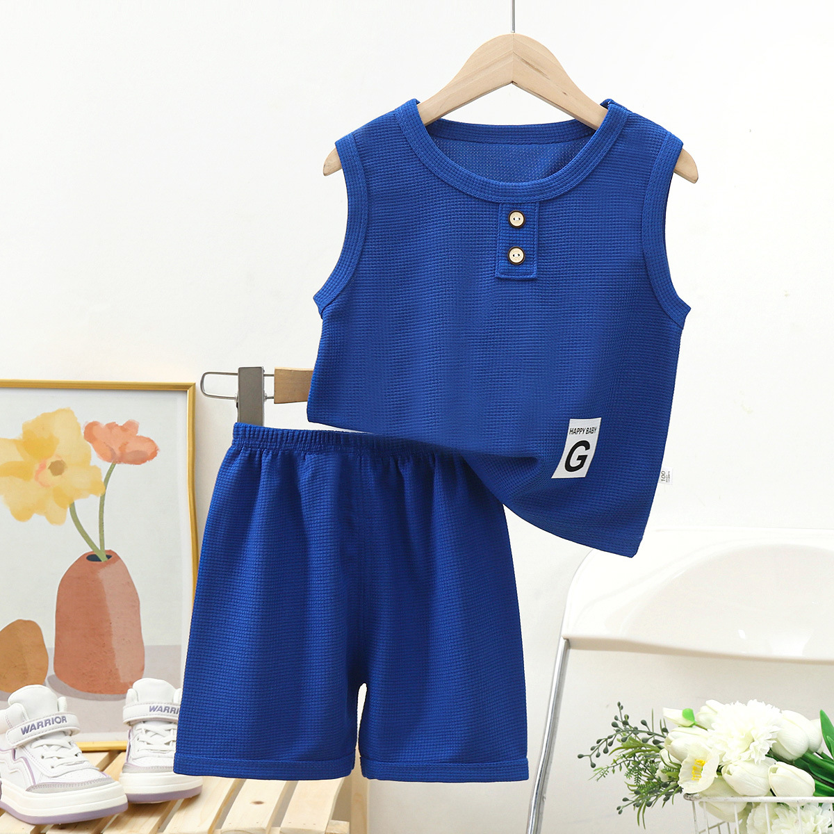 New children's vest set baby short-sleeved two-piece set summer children's waffle fashion Children's suit fashion manufacturers