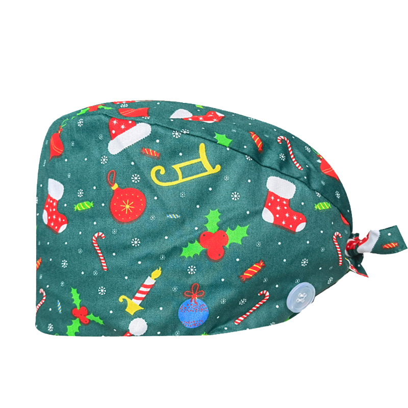 Pure Cotton Christmas printing hat nurse cap surgical cap gourd cap surgical work cap dental clinic sweat-absorbing cap