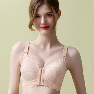 Cross-border front buckle lace plus size bra thin comfortable plus size underwear without steel ring gathered bra wholesale