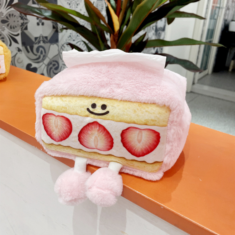 2023 new cat style cute tissue box personalized creative strawberry cartoon niche plush cute cute desktop storage bag