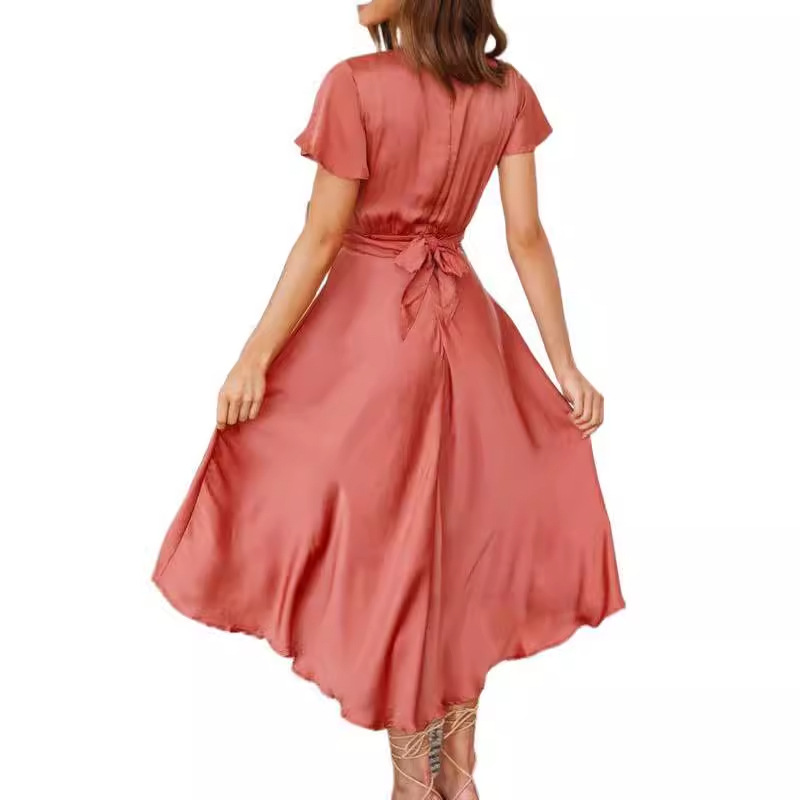 2023 Summer Sexy Temperament Women's Short-sleeved V-neck Irregular Skirt Dress