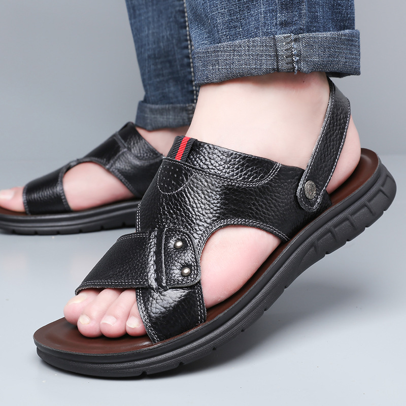 New Men's Summer Large Size Sandals Large Beach Shoes Soft Leather Sandals 45 Size 46 Size 47 Size 48 Size 49 Size 50
