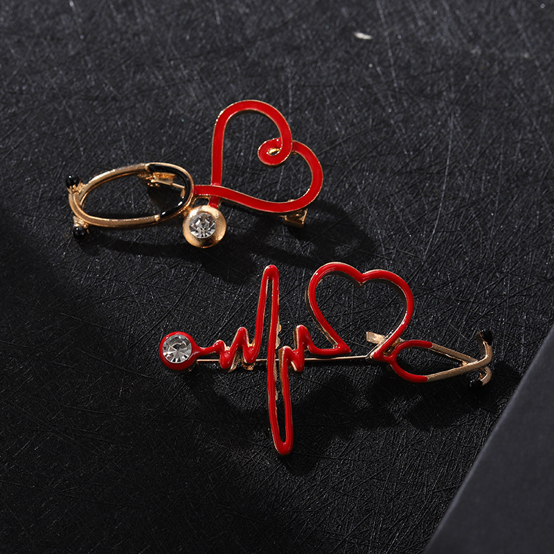 European and American jewelry new ECG alloy brooch creative cartoon stethoscope series paint badge wholesale