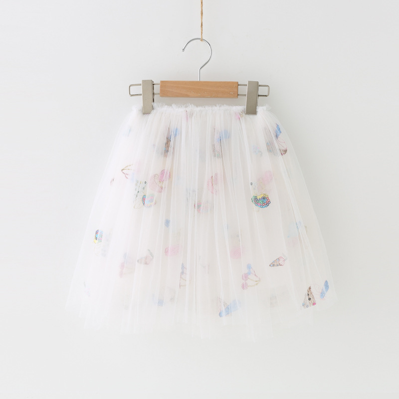 New Children's Skirt Colored Mushroom Skirt Embroidered Three-Dimensional Sequin Pop Skirt Children's Beautiful All-Match Princess Skirt