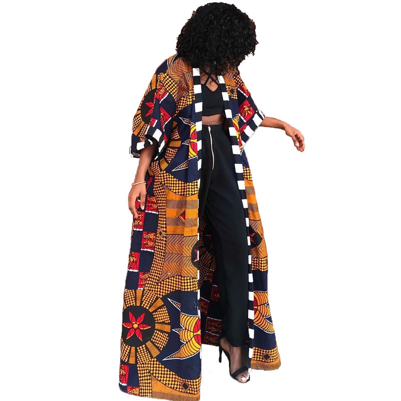 LG001 African Ethnic Style Women's Coat Long Printed Kimono Foreign Trade Source Cross-border 2024 New Coat_voghion.com