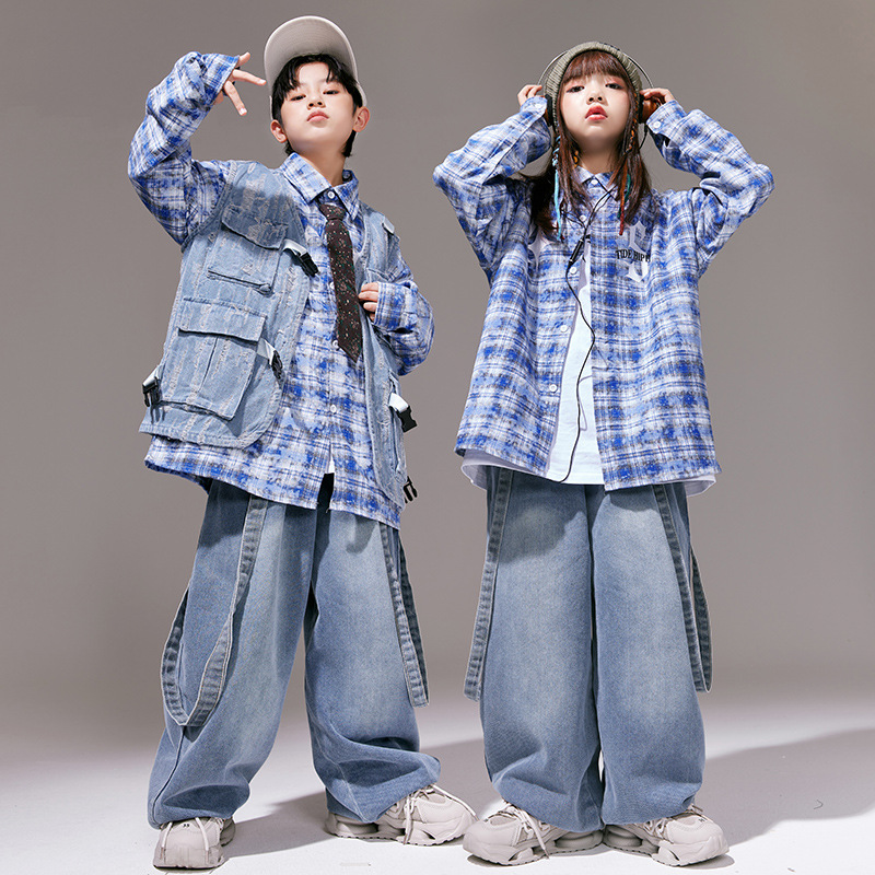 嘻哈童裝潮牌街舞兒童潮服男童hiphop衛衣牛仔褲套裝女童演出服秋