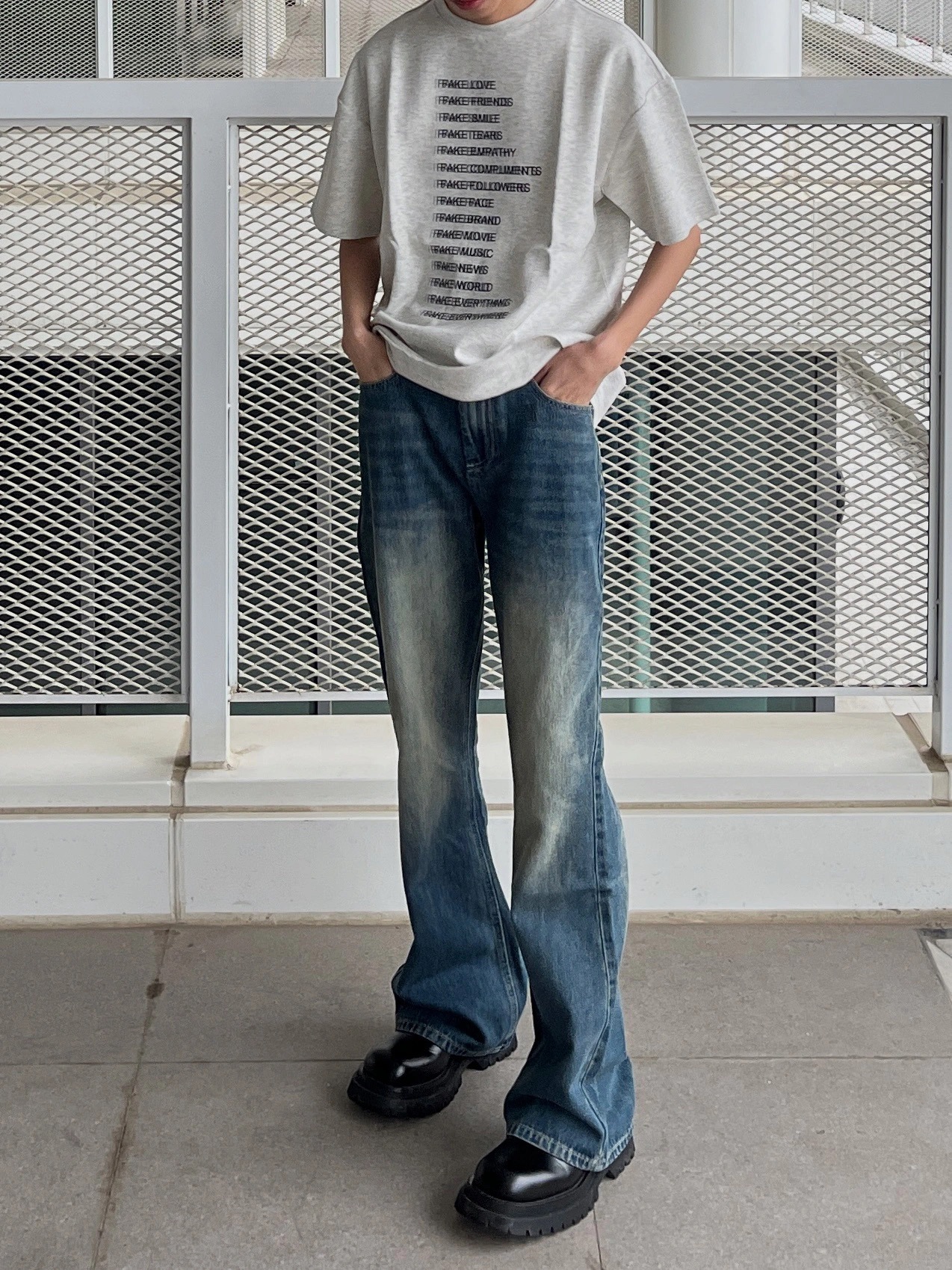 Old Washed High Street Micro-La Jeans Trendy Brand Men's American cleanfit Straight vibe Pants