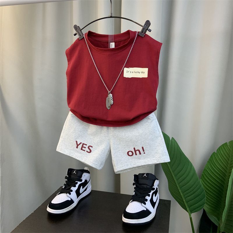 2024 new boys' baby Summer vest suit summer sleeveless clothes trendy boys' children's Ruan handsome two-piece suit