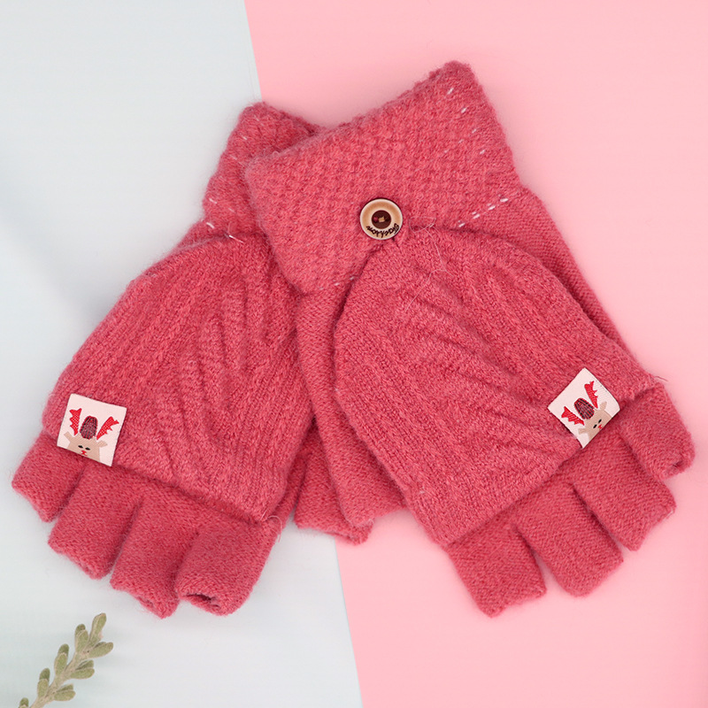 Stringed gloves women's writing simple antifreeze winter half finger flip riding knitted warm gloves winter wholesale