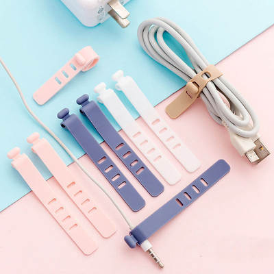 Data cable storage with earphone organizer wire Winder fixed buckle mobile phone charging line network cable silicone cable belt