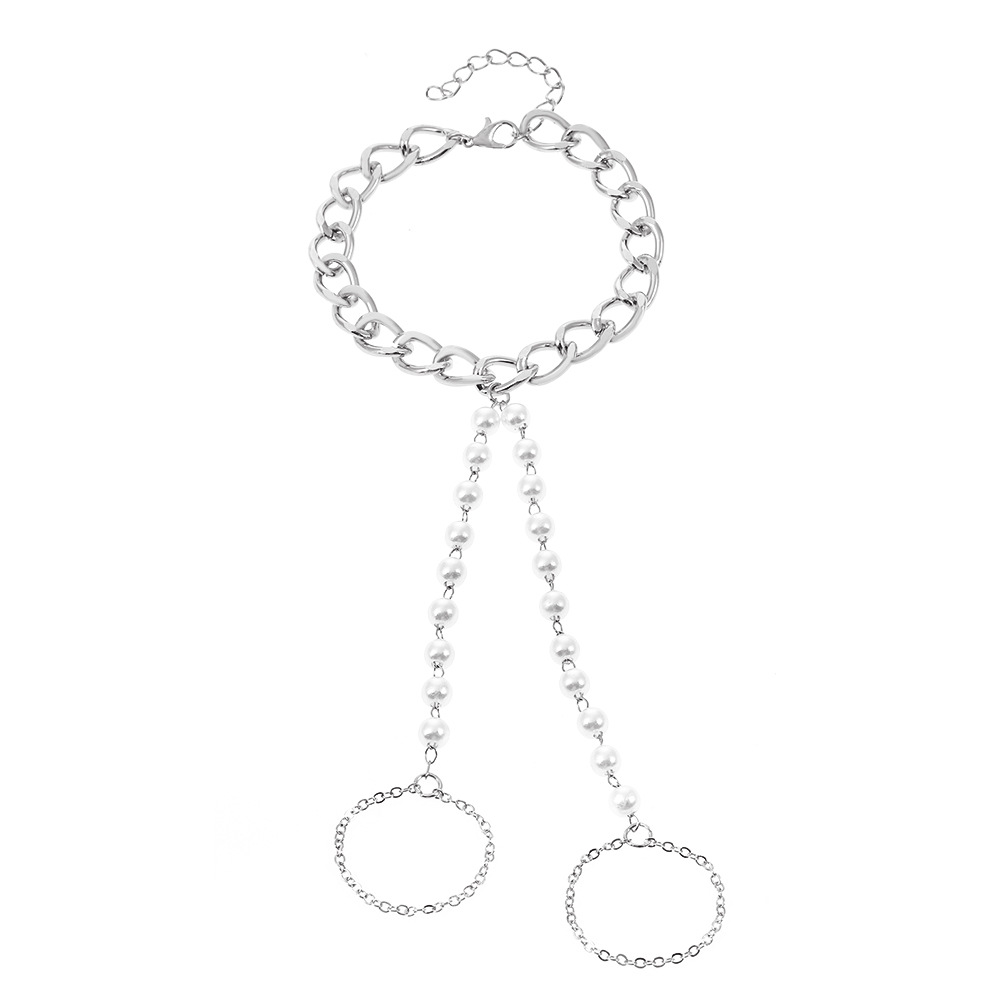 European and American cross-border chain bracelet ins style simple pearl love chain multi-layer finger chain alloy finger bracelet