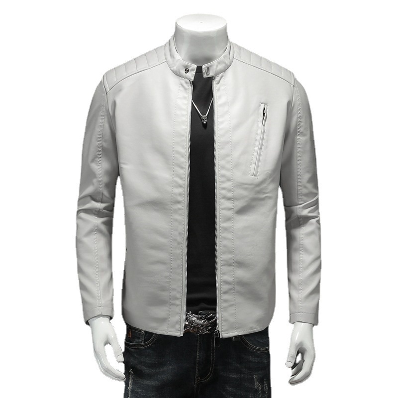 2023 New Autumn Large Size Standing Collar Leather Jacket Men's Jacket Trendy Slim Fit Men's Casual Bike Suit Leather Jacket
