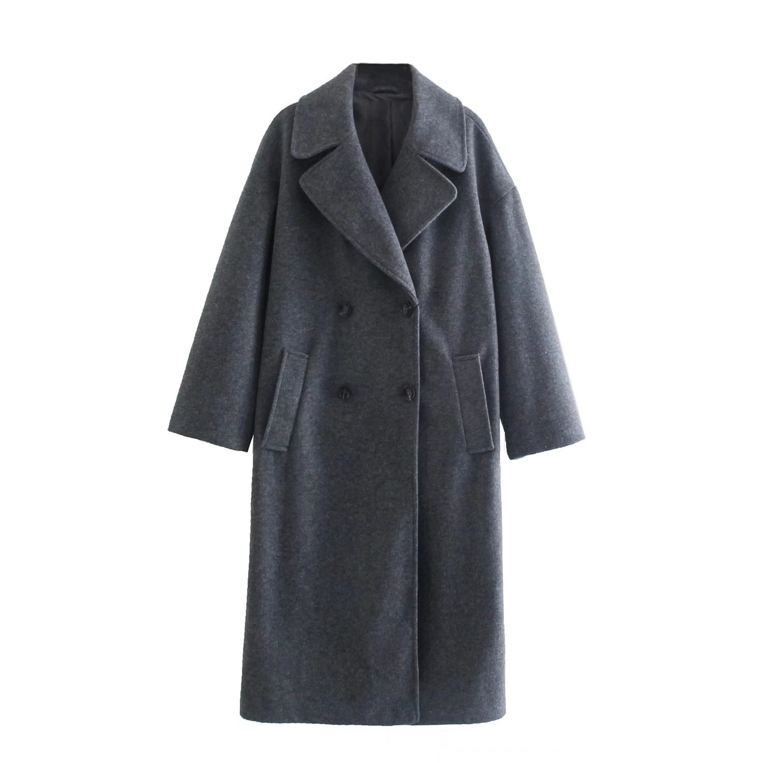 Women's multi-color autumn and winter New lapel double-breasted long thickened woolen overcoat coat 3046293_voghion.com