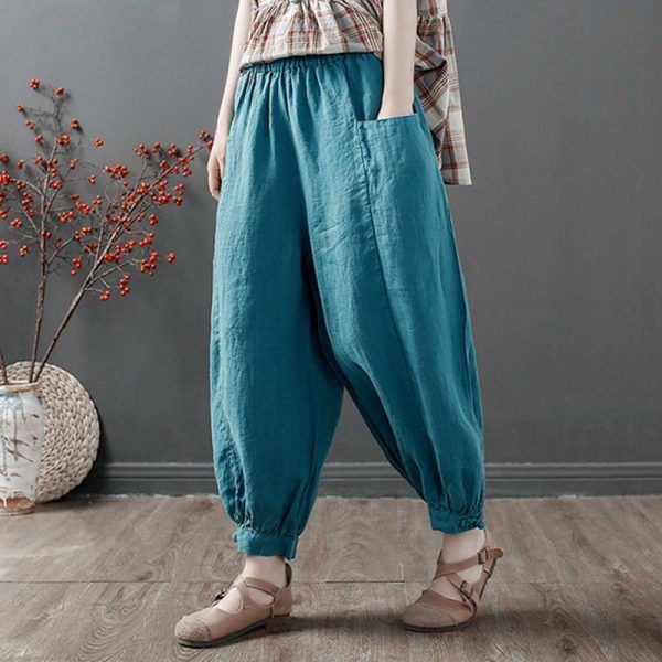 100 Cotton and Linen Bloomers Women's Summer New Arrival Ankle-length Pants Artistic Casual Loose Leg All-match Harlan Pants