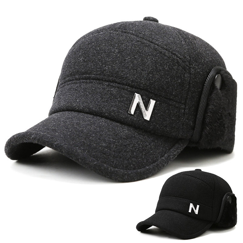 Autumn and winter middle-aged hat men's outdoor old man's hat woolen thick velvet warm cotton hat all-match ear protection baseball cap