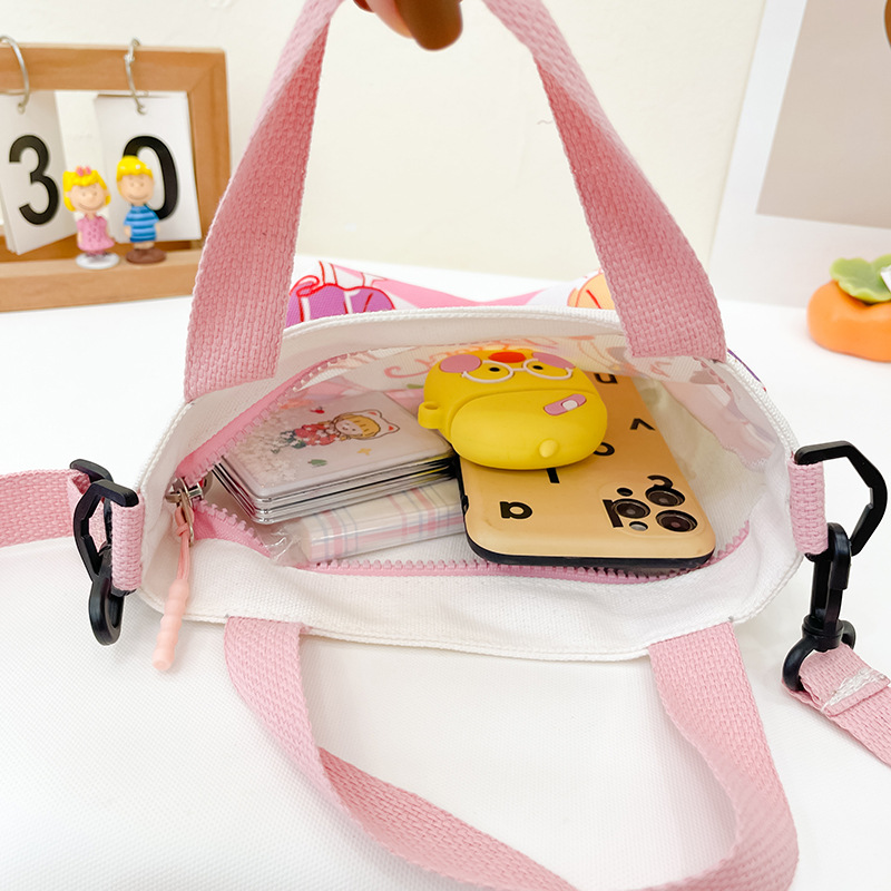 Children's Bag Boys and Girls Stylish Fashion Handbag All-match Canvas Bag Travel Zipper Shoulder Cartoon Handbag