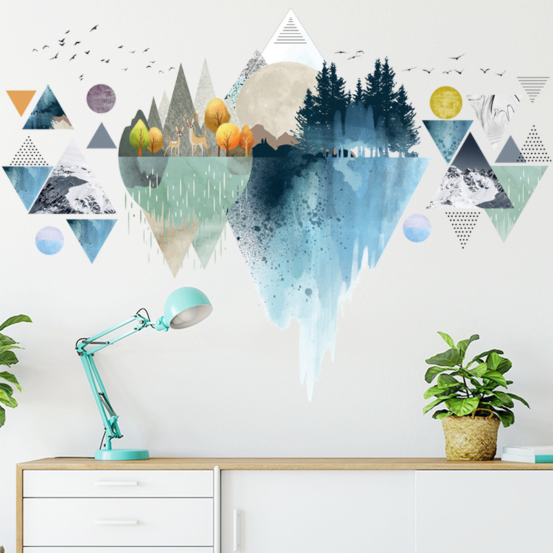 Factory new Nordic geometric mountain reflection wall stickers living room bedroom decoration self-adhesive stickers AY-10051
