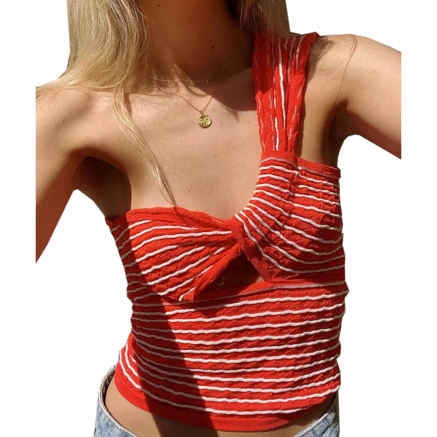 2022 spring and summer cross-border AliExpress Amazon independent station popular women's striped single shoulder knitted woolen vest