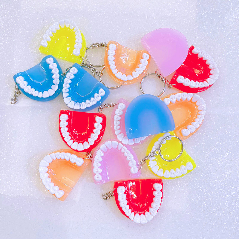 False teeth key chain key ring creative simulation false teeth key ring resin false teeth earrings with ornaments l gift batch