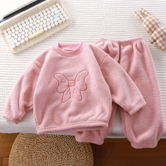 Fall/winter new fleece-lined padded children's pajamas for boys and girls Korean version of warm pajamas suit a generation of children's clothing