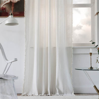 Cross-border Amazon best selling milk White Hollow embroidery translucent kitchen soundproof living room floating curtain finished wholesale