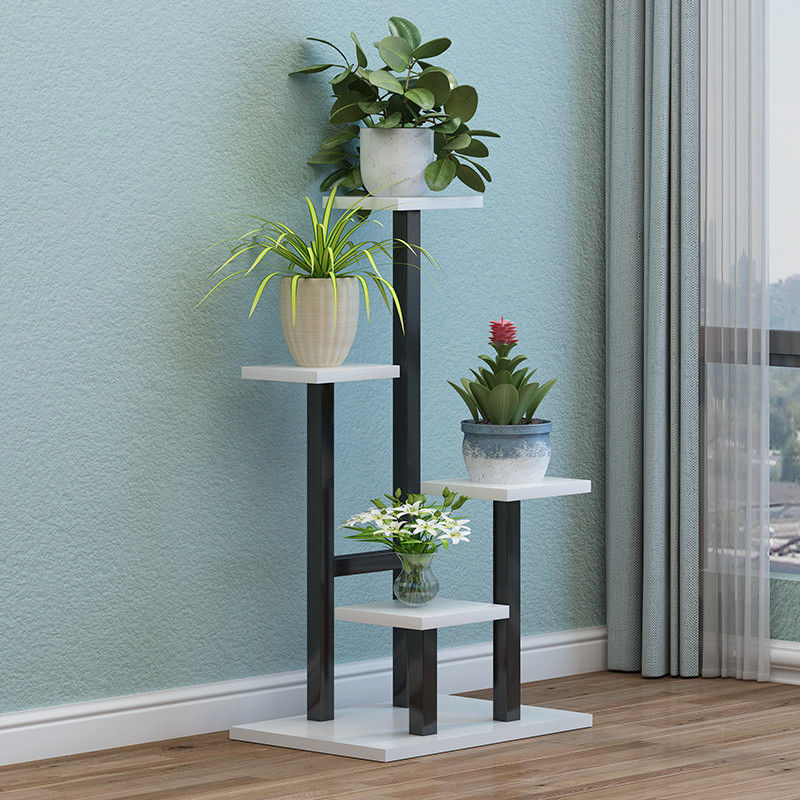 Balcony Wrought Iron Flower Shelf Living Room Decorative Flower Pot Rack Green Rose Floor-standing Flower Rack Indoor Multi-layer Steel and Wood Storage Rack
