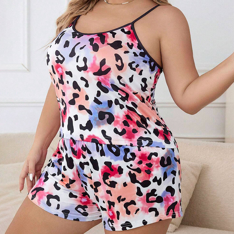 European and American cross-border suspender shorts plus size plus size plus size fat woman pajamas home wear suit casual loose and comfortable