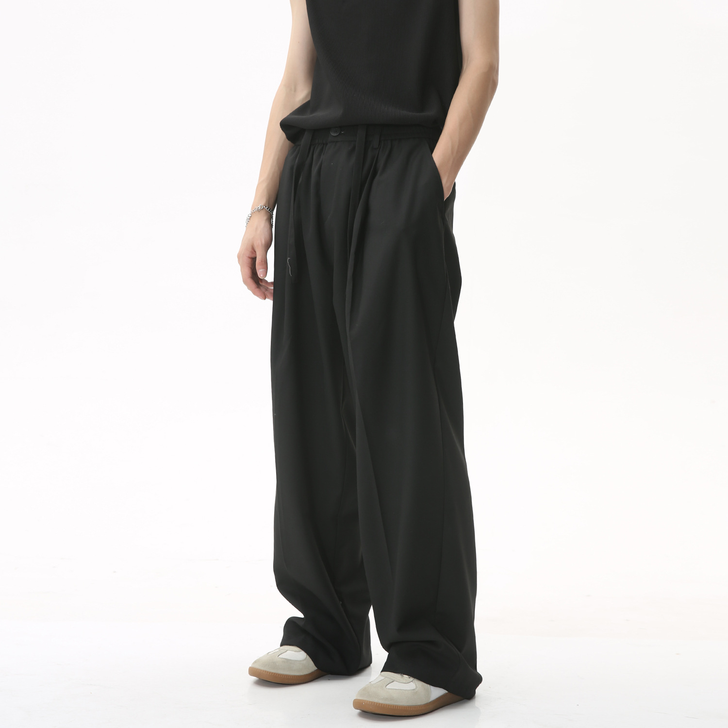 MTLCLOTHES men's clothing | 2023 Summer new loose draping mop high waist commuter simple casual suit pants